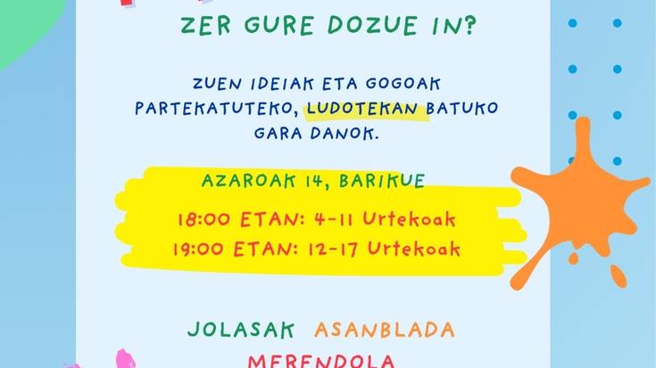 Dimesten, ikasturte hasikerako asanblada ume eta gaztetxoakaz