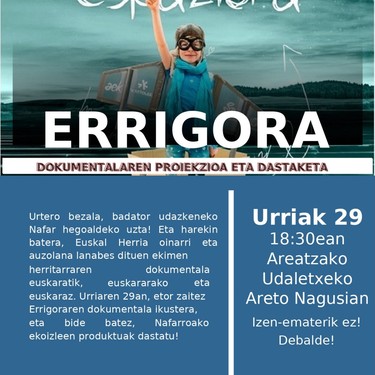 Errigoraren dokumentalaren proiekzinoa Areatzan