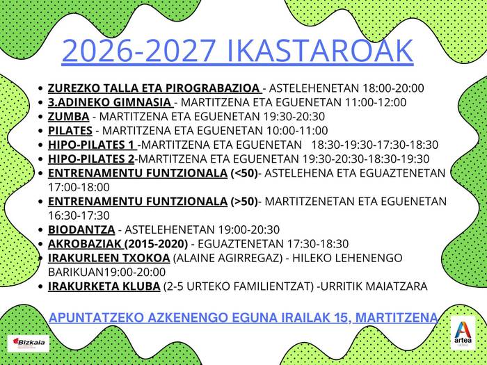 Arteako ikastaroak. Izen-emotea