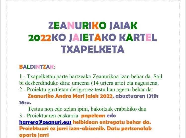 Badago martxan Zeanuriko jaietako Kartel Lehiaketea