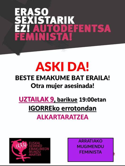 Mobimentu feministeak konzentrazinoa antolatu dau Murchanteko hilketa matxistea salatuteko