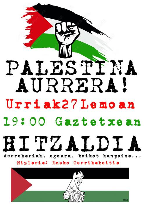 Palestinaren gaineko berbaldia Gaztetxean