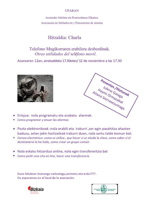 Adinekoentzako 'Telefono mugikorraren erabilera desberdinak' berbaldi-tailerra