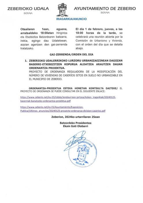 Hirigintza eta Etxebizitza Batzordea Zeberion