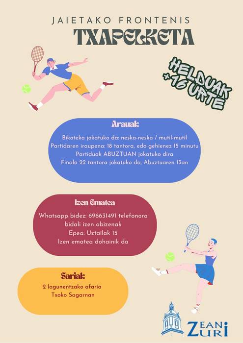 Frontenis Txapelketea Zeanurin. Nagusien izen-emotea