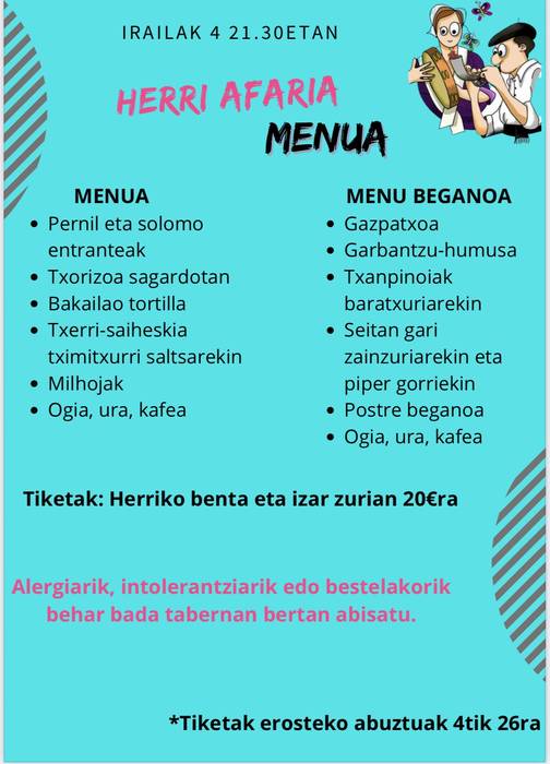 Arteako jaietako herri afarirako txartelak salgai