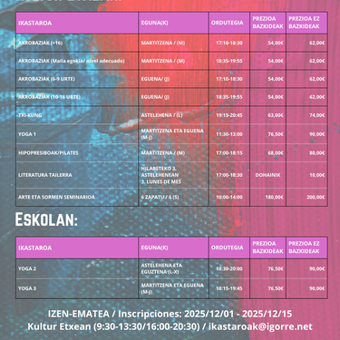 Ikastaroak Igorren. Izen-emotea
