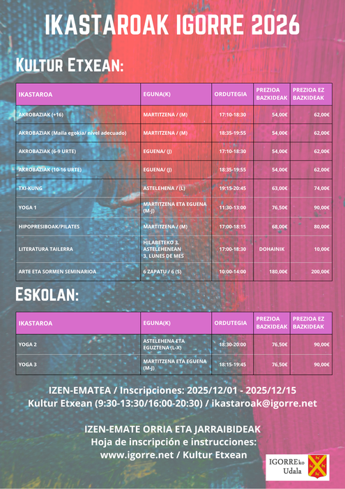 Ikastaroak Igorren. Izen-emotea
