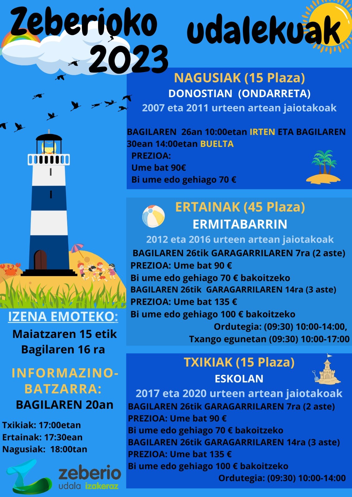Hilaren 16an amaituko da Zeberioko Udalekuetan izena emoteko epea