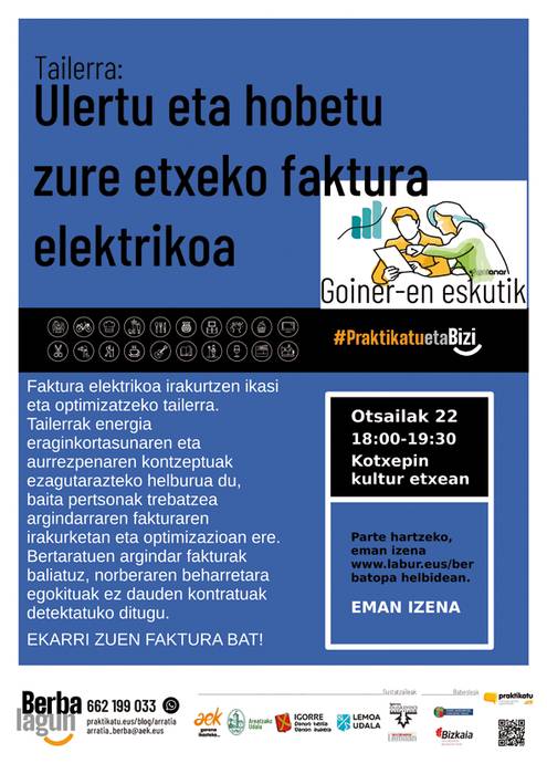 Faktura elektrikoaren gaineko tailerrean izen-emotea