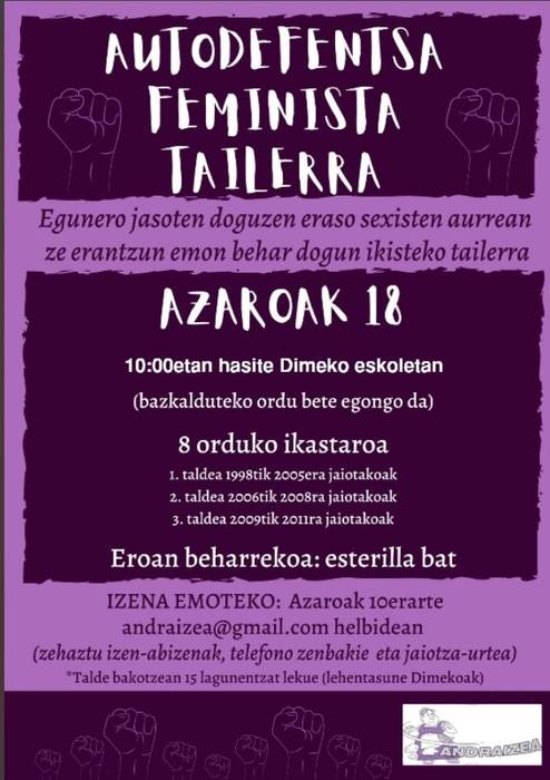 Autodefentsa feminista tailerra Diman