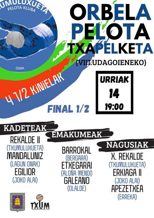 Orbela Pelota Txapelketea barikuan hasiko da