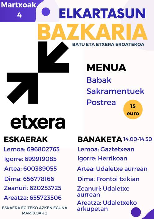 Etxeraten alkartasun bazkaria