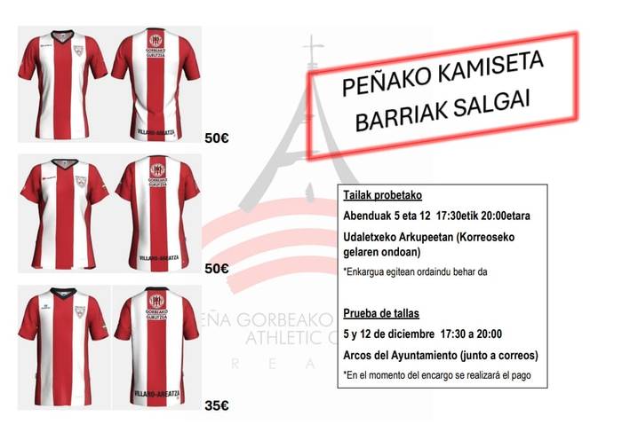 Athletic-eko Peña Gorbeako Gurutzea Athletic Club kamisetak salgai