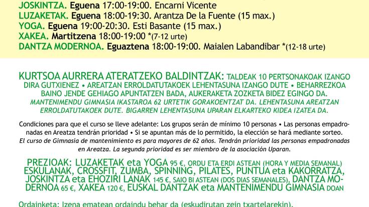 Areatzako ikastaroetan izen-emotea