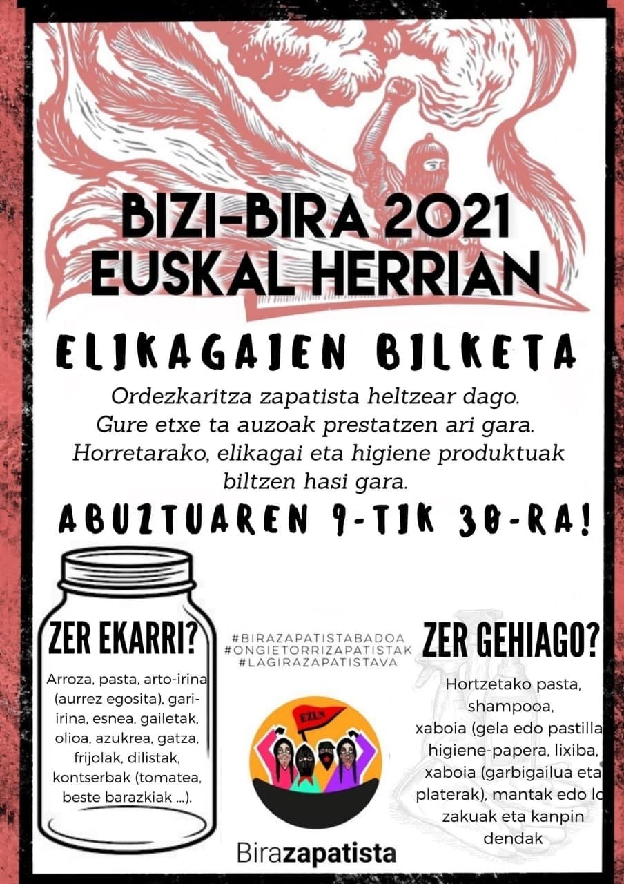 Bira Zapatista dala eta elikagai eta beharrezko produktuen bilketea egingo da